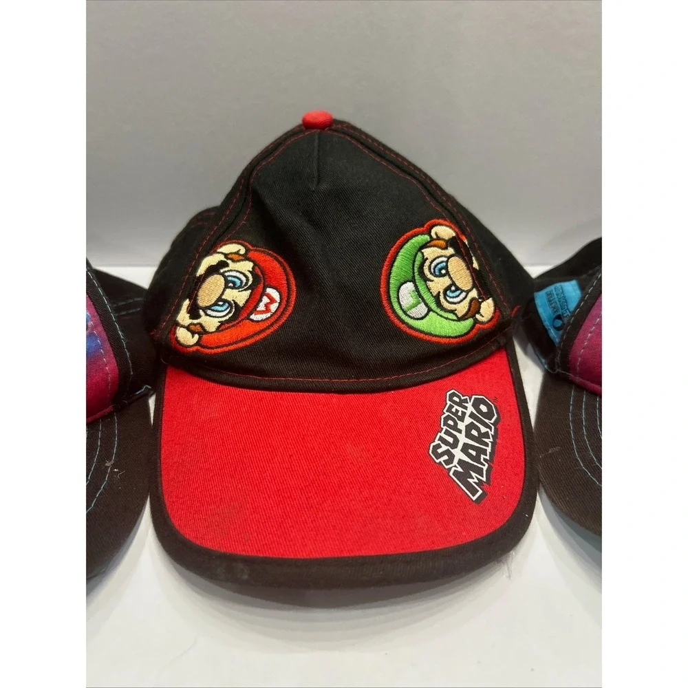 Nintendo Super Mario Bros Hat Bundle Boys Youth OSFM Black Red Mario Kart 3 Pack